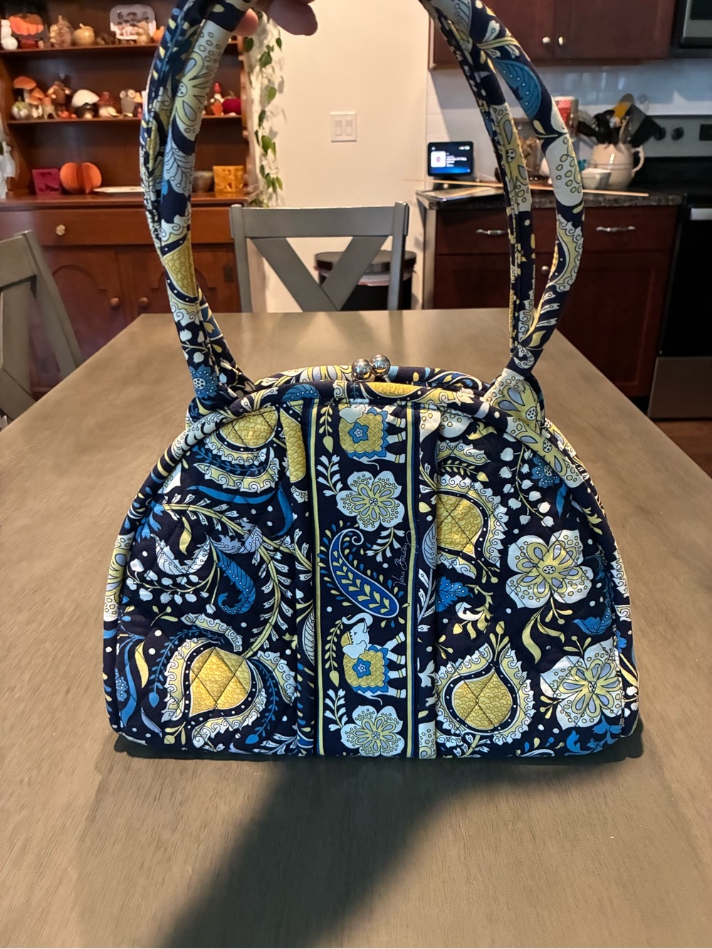 Vera Bradley Quilted Navy and Yellow Floral Dome Handbag